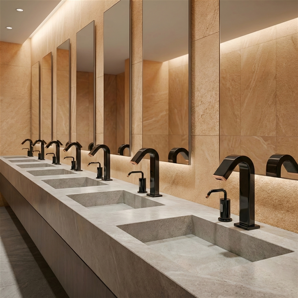 Glossy Black Faucet With Dispenser - Modern Touchless Set